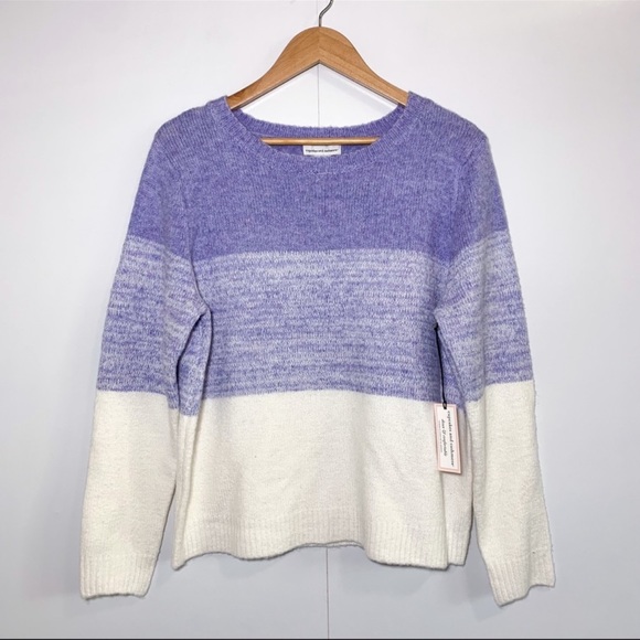 CUPCAKES & CASHMERE Soft Color Block Stripe Crewneck Sweater - Picture 1 of 5